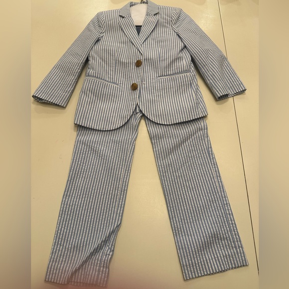 Crew Cuts Blue and White Seersucker Suit Jacket Size 4 - Picture 1 of 7